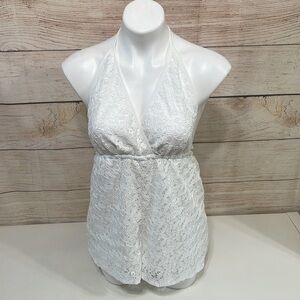 Tuva Shop White Lace Halter Lined Romper